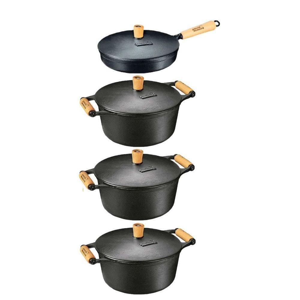 Kit Caçarolas E Frigideira Ferro Tampa Ferro 21,23 E 29Cm