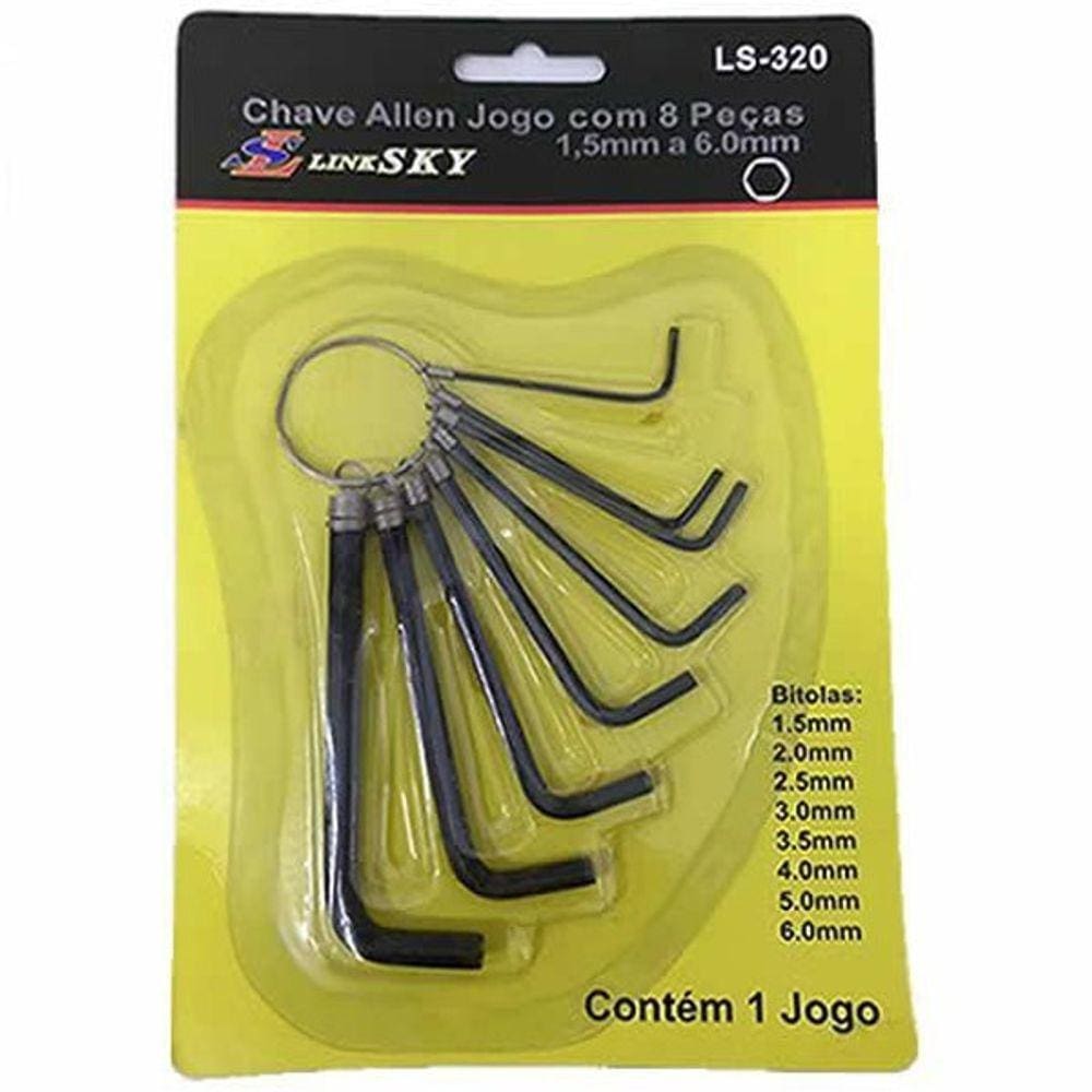 Jogo Conjunto Ferramenta Chave Allen Argola Chaveiro 8 Pç
