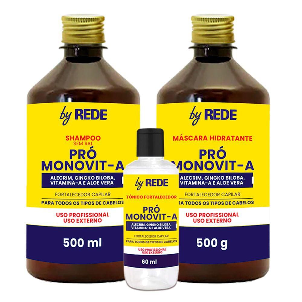 Kit Shampoo 500ml + Máscara 500g + Tônico 60ml By Rede Pro Monovit A