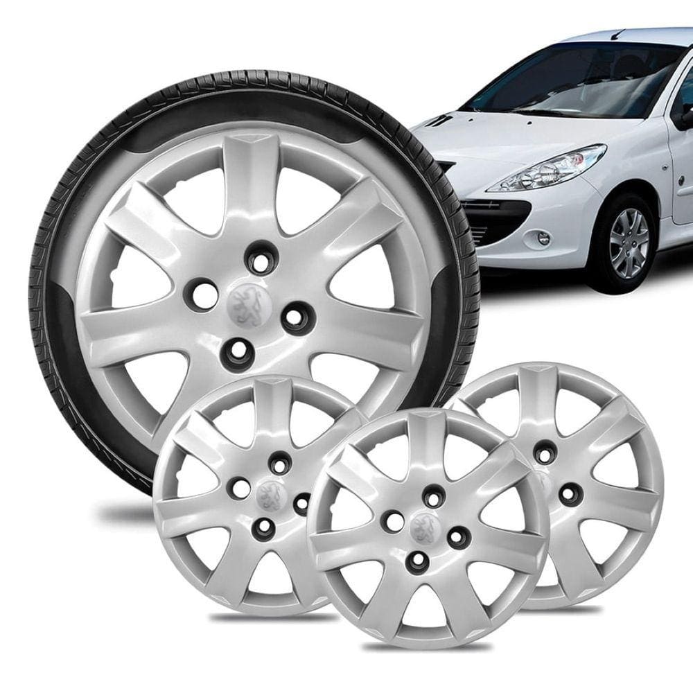 Jogo 4 Calota Peugeot Aro 14 206 Prata Logo Peugeot Prata