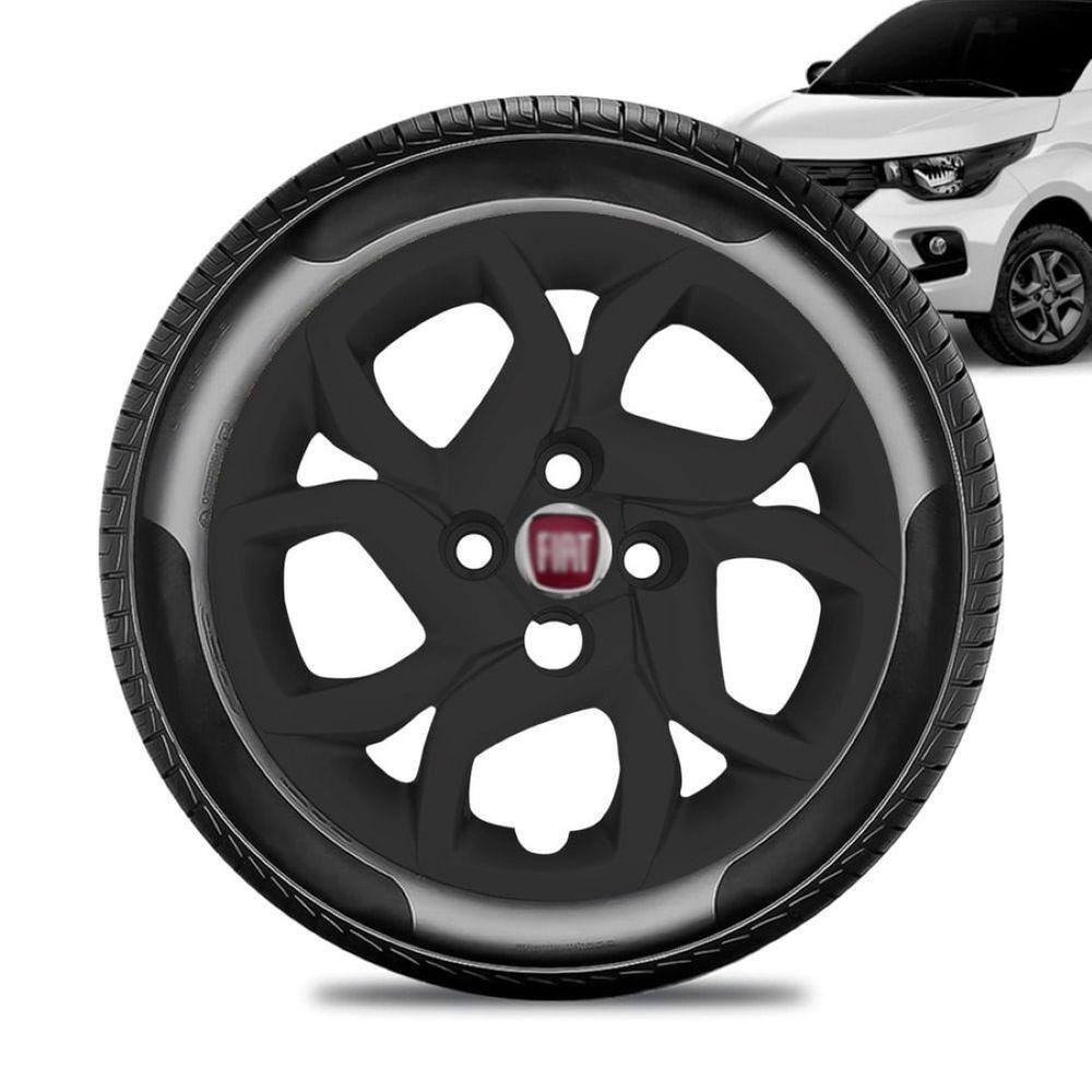 Calota Fiat Aro 14 Mobi Grafite Fosca Logo Fiat Vermelho