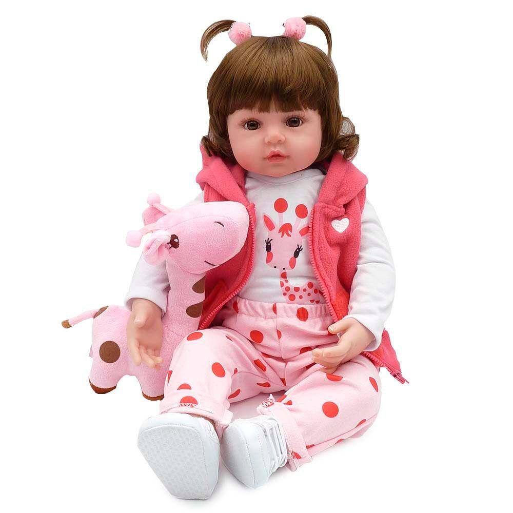 Boneca Reborn Laura Baby Mini Pink Flower com Acessórios - Rosa