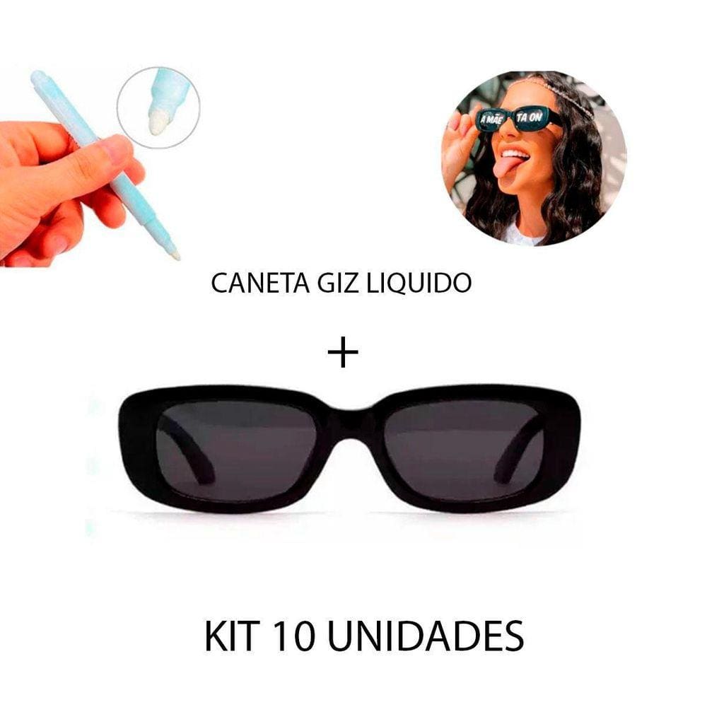 Kit 10 Óculos De Sol Retrô Vintage Preto + Caneta Giz