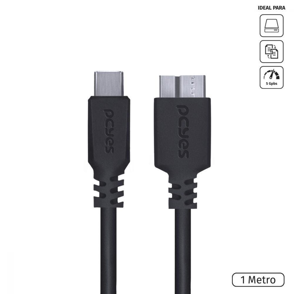 Cabo Para Hd Externo Usb Tipo C Para Micro Usb B 3.0 1 Metro Preto - P3ucmbp-1