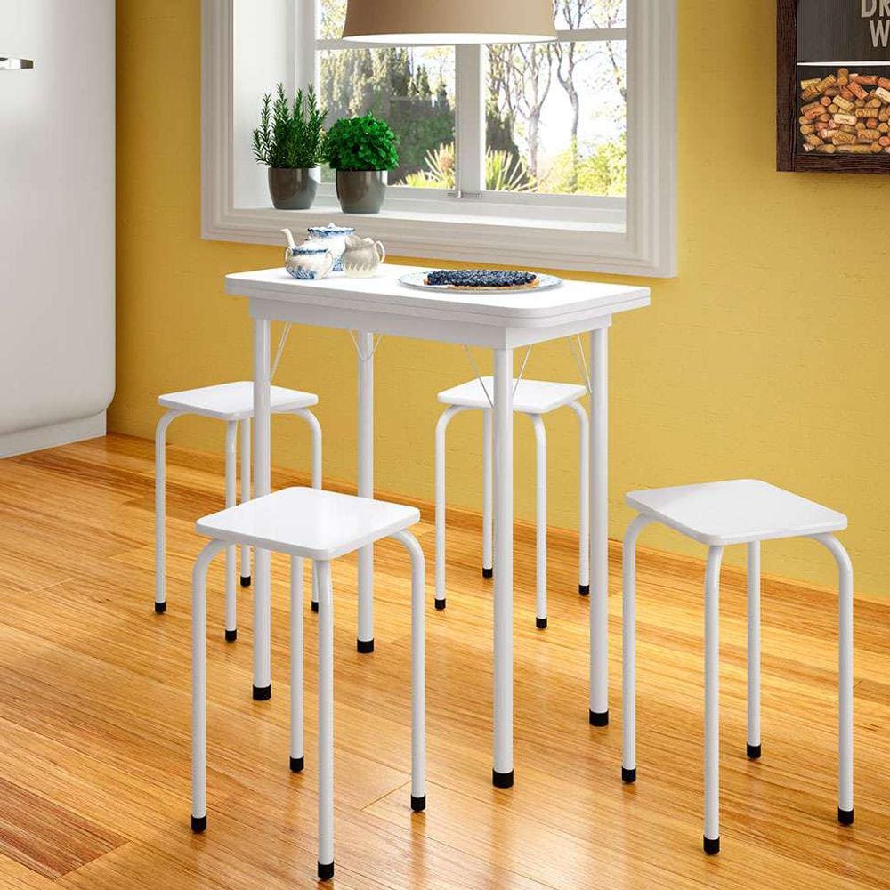 conjunto de mesa de cozinha dobrável com 4 lugares asti branco