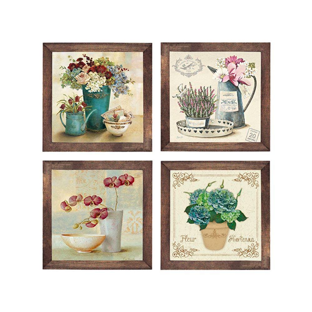 Kit 4 Quadros Decorativos para Banheiro e Lavabo com Imagem e Vidro - 23x23cm