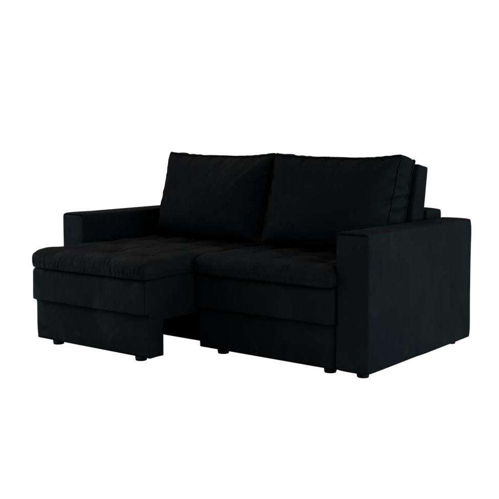 sofá 3 lugares retrátil berna suede preto 180 cm