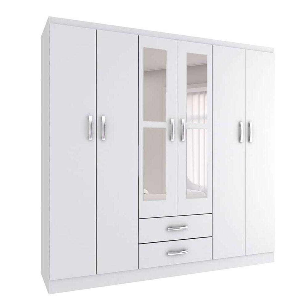guarda-roupa solteiro com espelho havana ii 6 pt branco
