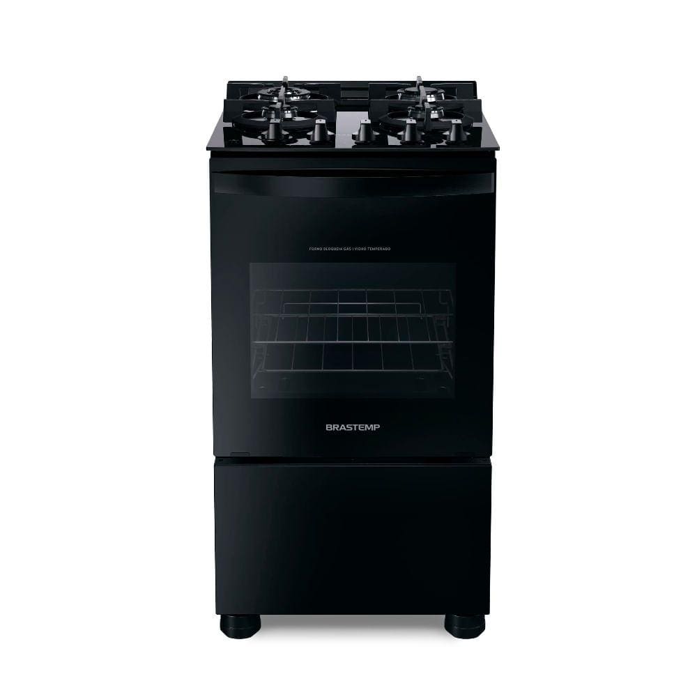 Fogão Brastemp 4 Bocas Preto com mesa de vidro e dupla chama - BFO4XAE