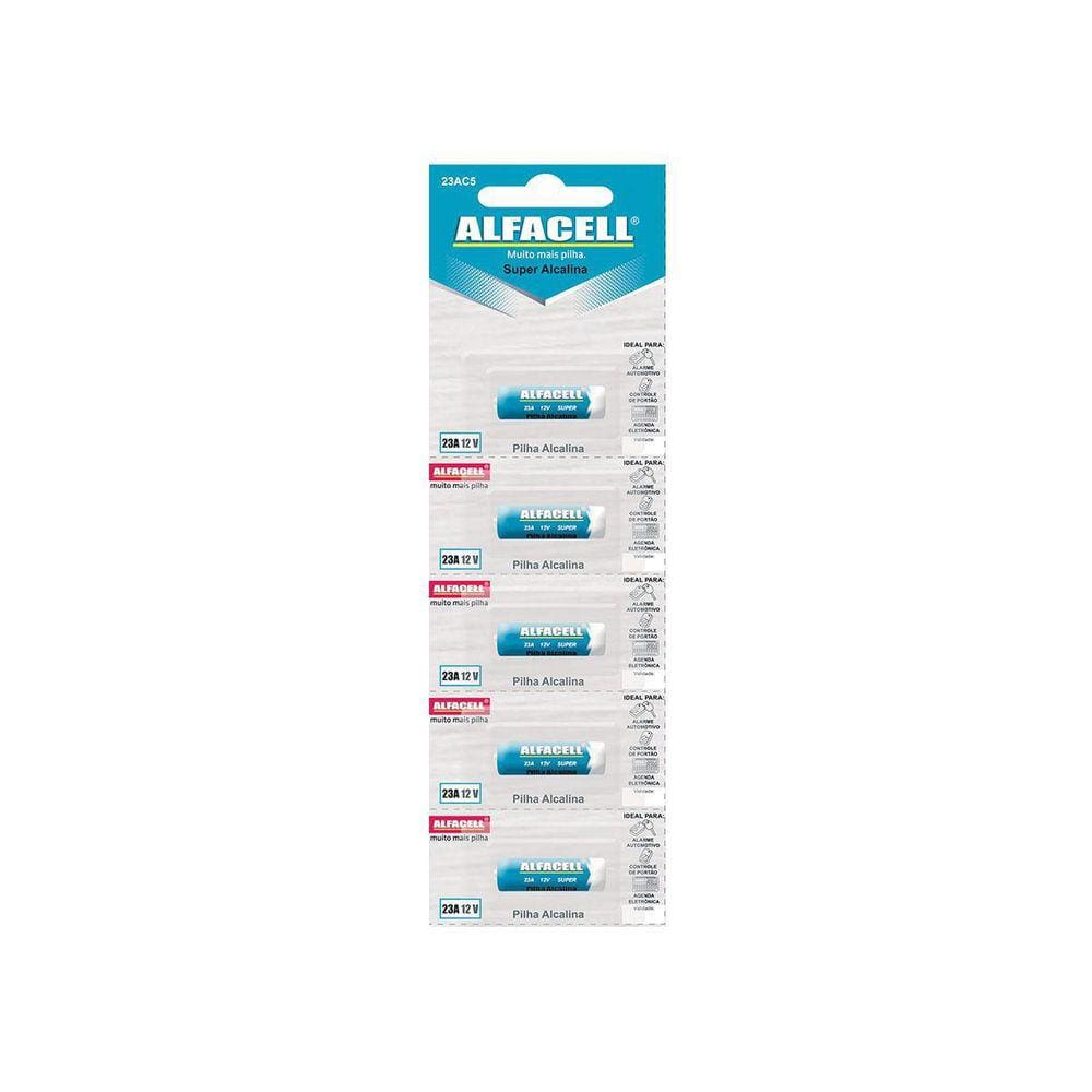 Pilha Alcalina 23A 12V 20 Cartelas 5 Pilhas Alfacell 23Ac5