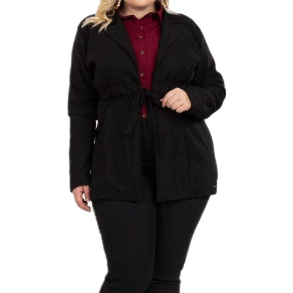 Blazer Feminino Longo Plus Size com Cinto e com Elastano