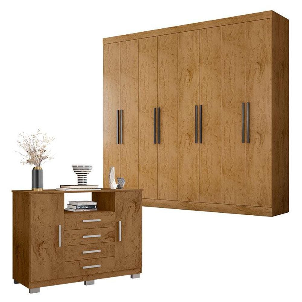 Guarda Roupa Casal Prime 1684 e Cômoda 8020 Freijó - Araplac