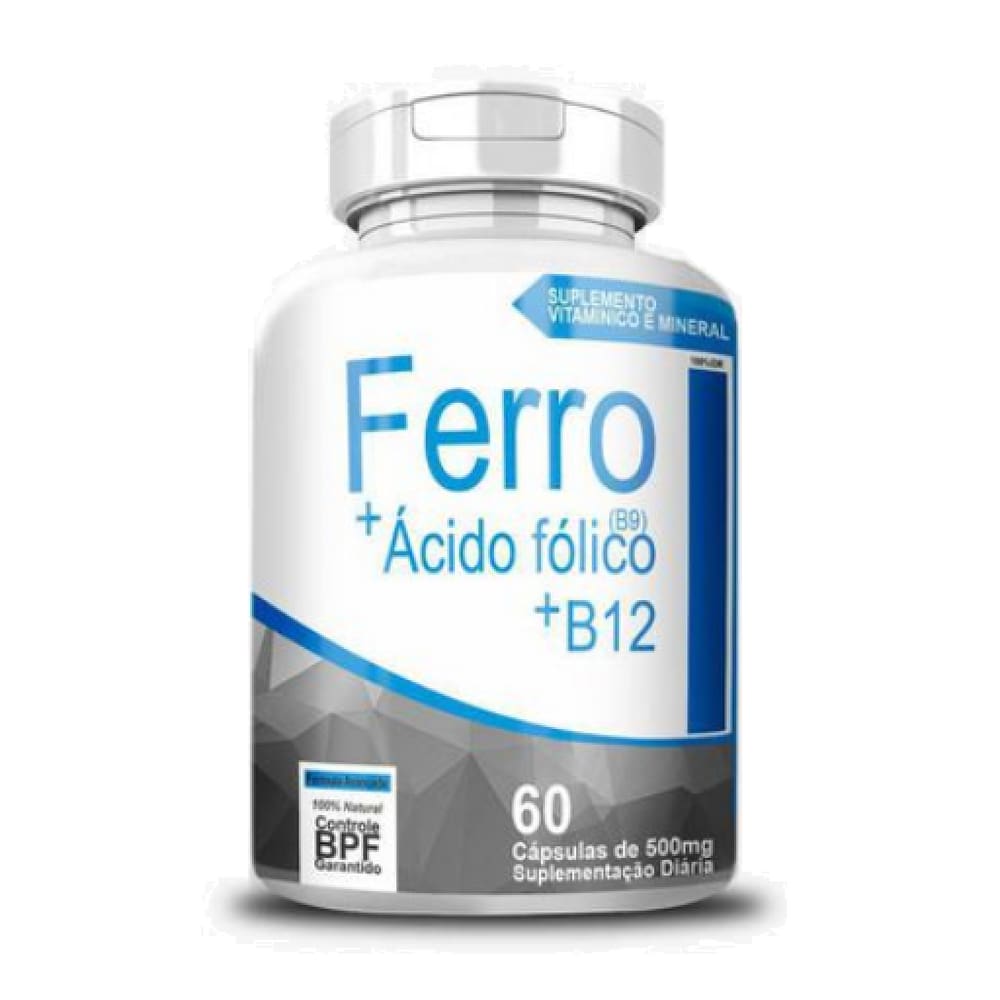 Ferro + Ácido Fólico + B12 500mg 60 Cápsulas - 4 Elementos