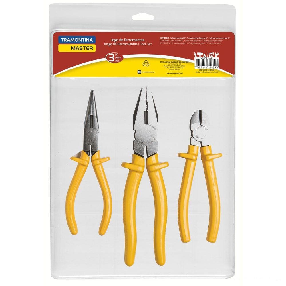 Kit de Ferramentas Tramontina com Alicate de Bico 6” Alicate Universal 8” e Alicate Corte Diagonal 6 Tramontina