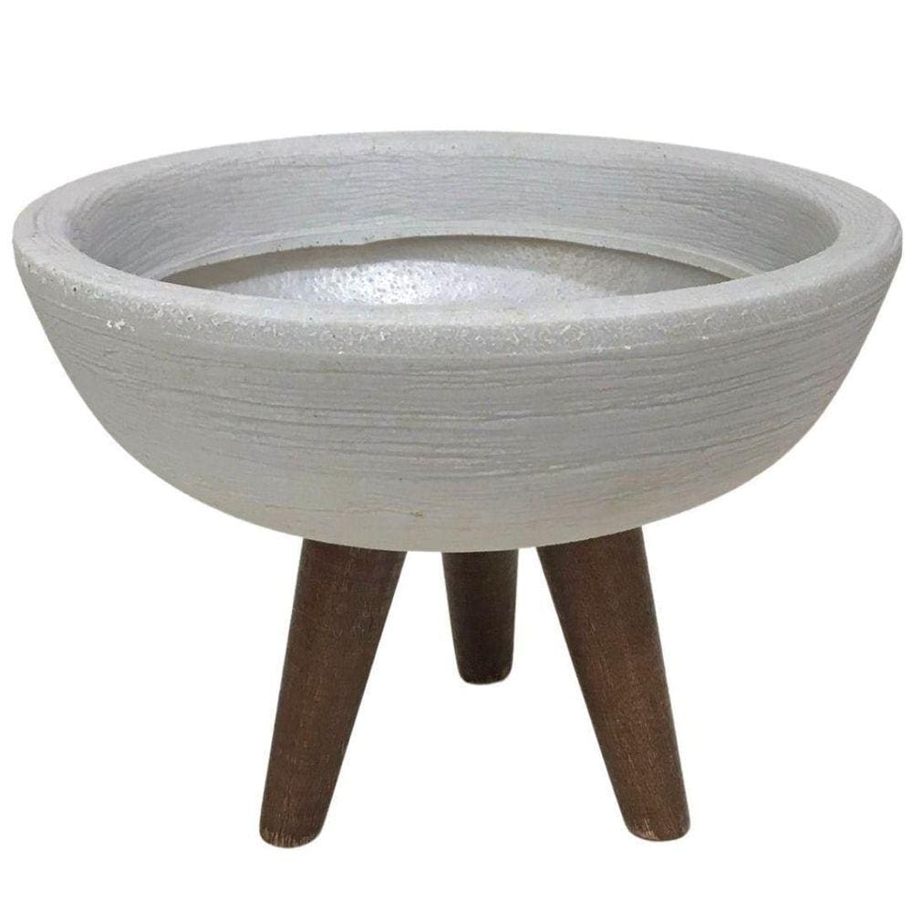 Vaso Bacia Para Flores 20Cm Com Tripé De Madeira Decorativo
