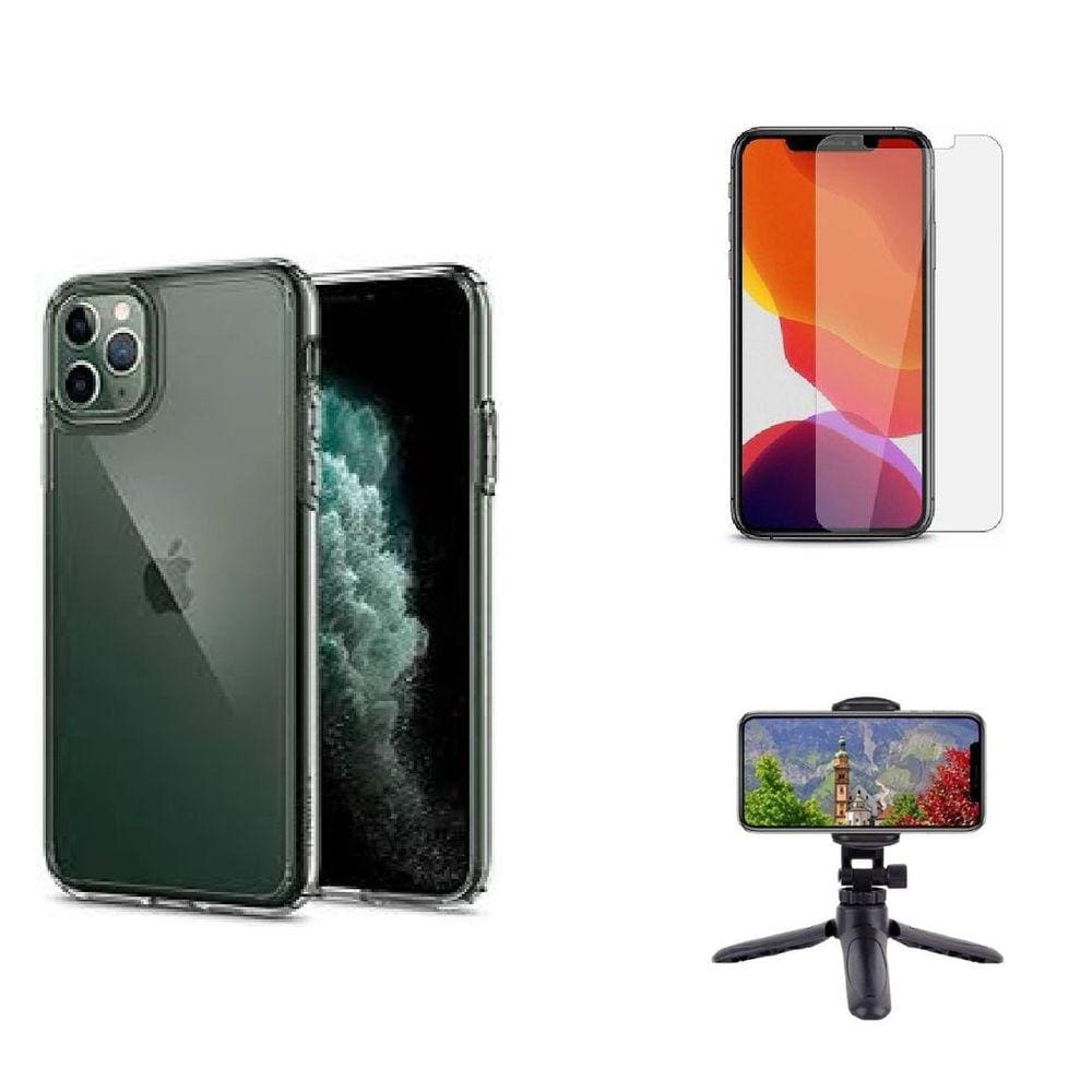 Kit Tripé Tripod 360 Graus Para Íphóne 11 Pro Max + Capa + Pelicula De Vidro