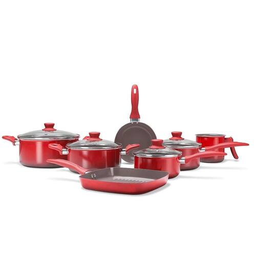 Menor preço em Jogo de Panelas Antiaderente Life Easy 7 Peças Vermelho Brinox