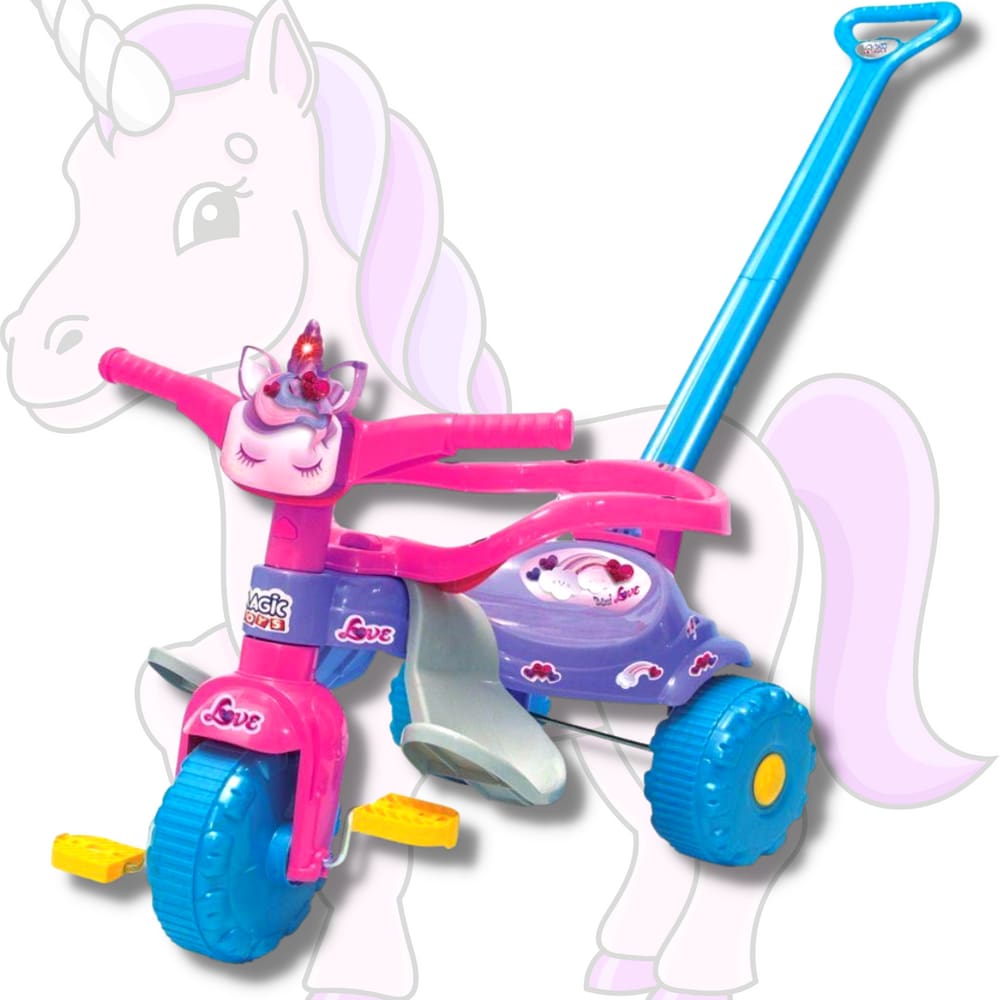 Triciclo Motoca Infantil Tico Tico Pets Rosa com Haste Removível