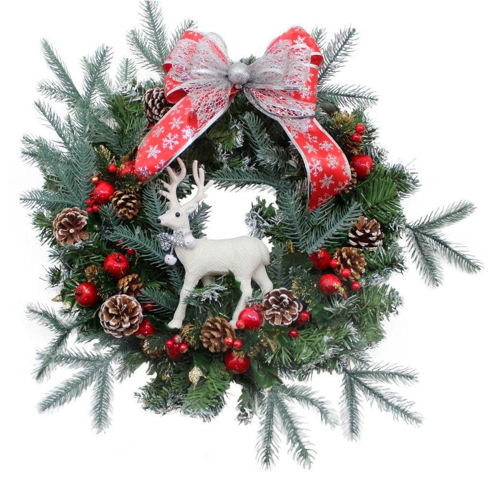 Guirlanda Artesanal Rena Natalina Laço Vermelho