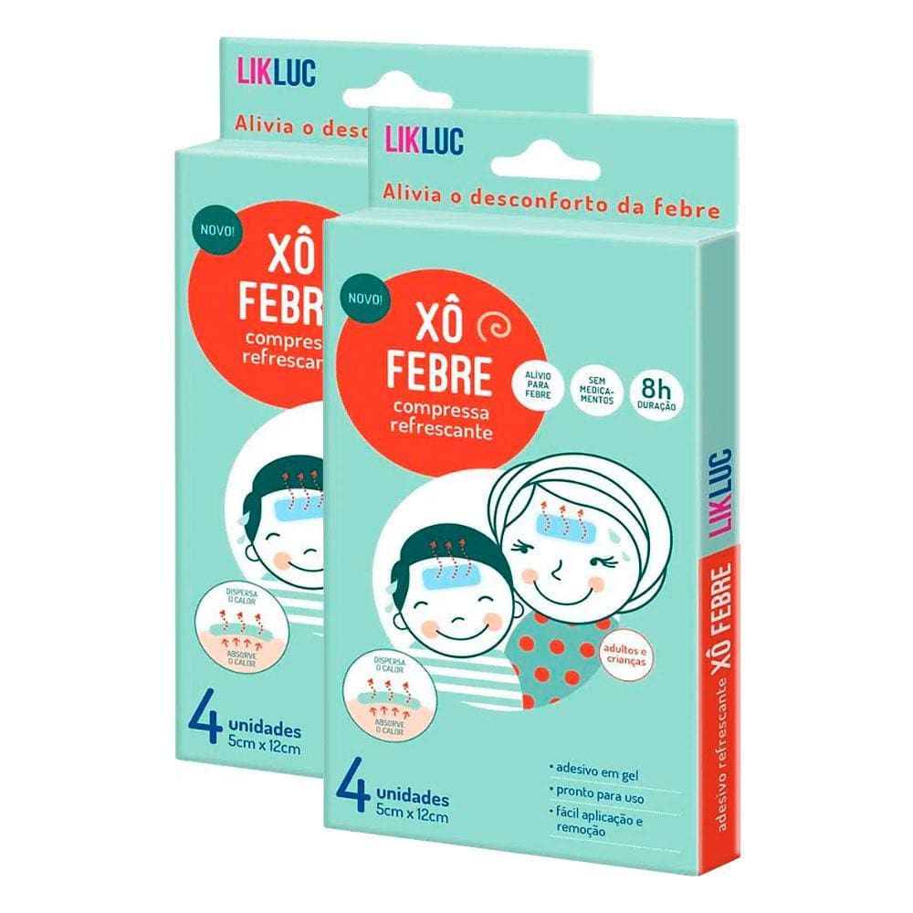 Xô Febre Compressa Adesiva Refrescante LikLuc 4 Unidades | Kit com duas unidades