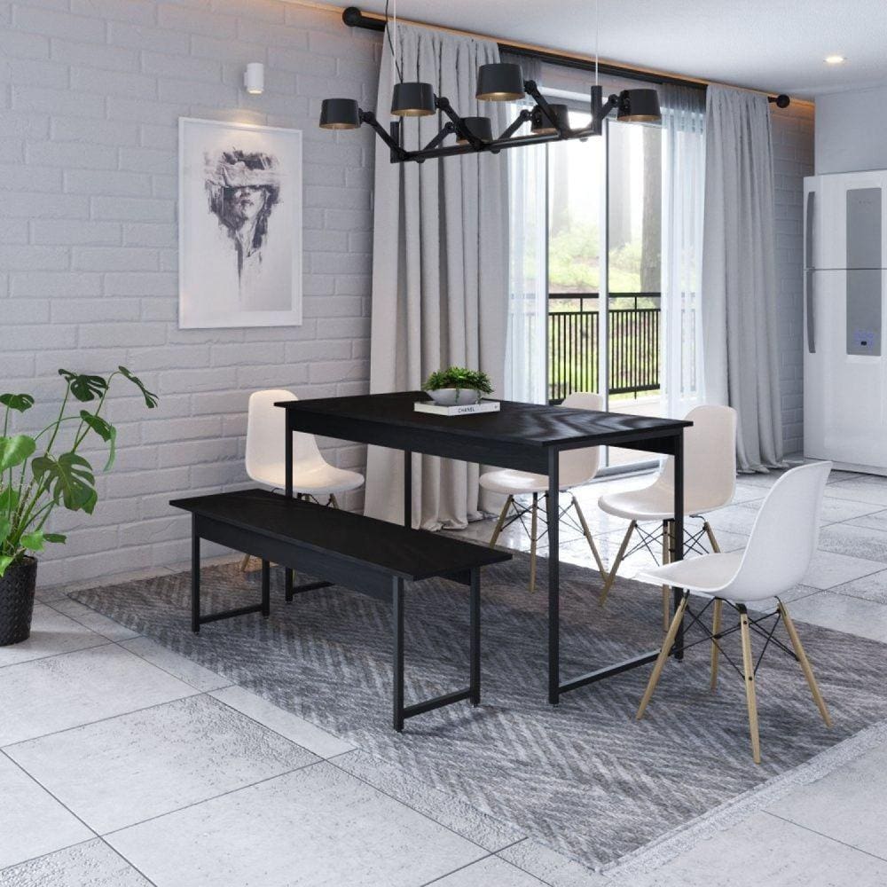 Conjunto Mesa de Jantar com 1 Banco Estilo Industrial Active Yescasa Preto Onix