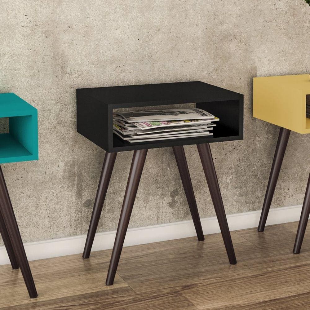 Mesa Lateral 1 Nicho Retrô RT 3025 Movelbento Preto