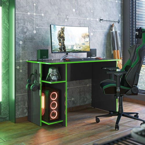 imagem-Mesa para Escritório e Gamer Qmovi Preto Fosco/Verde