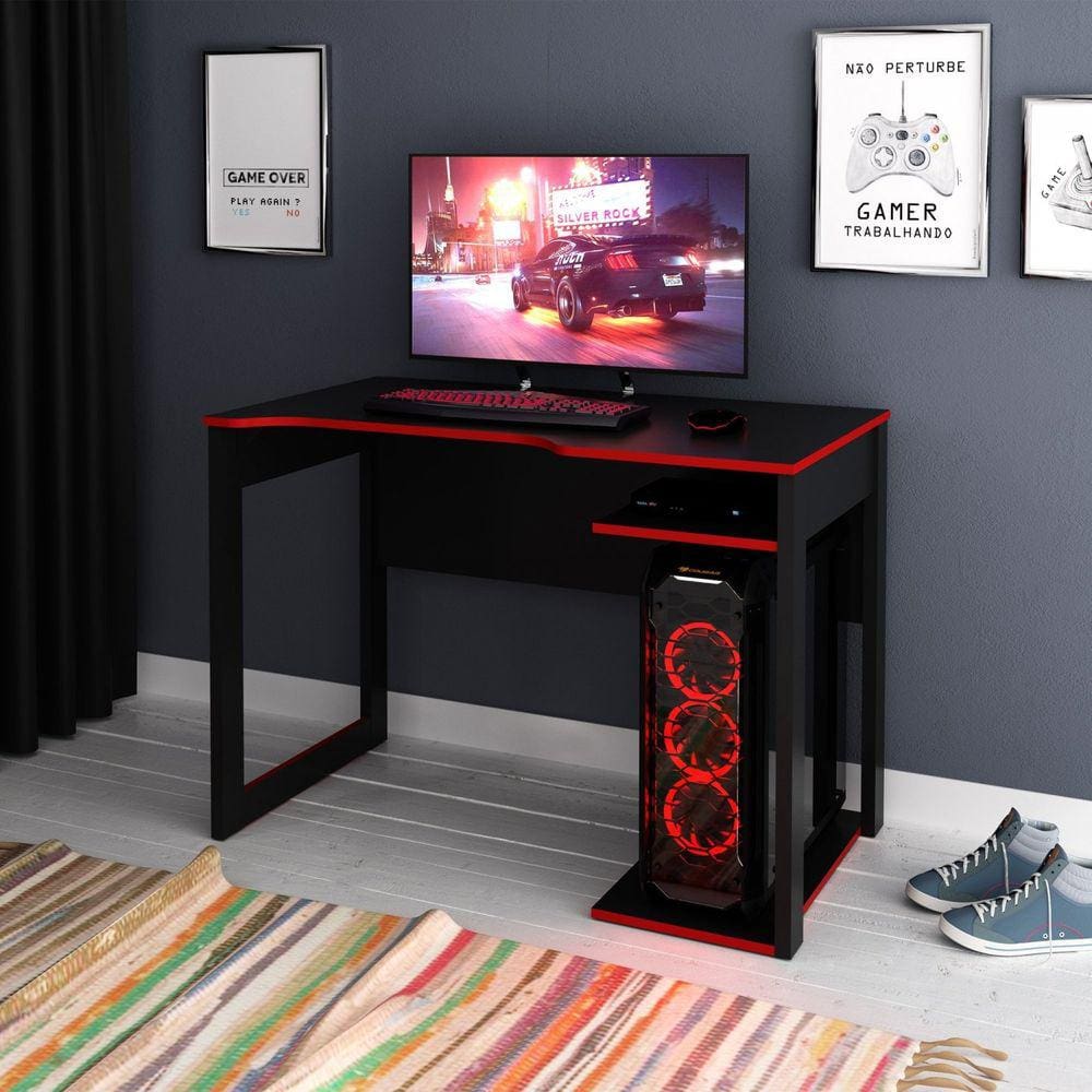 Mesa Gamer Escrivaninha 105cm Tecno Mobili Preto/Vermelho