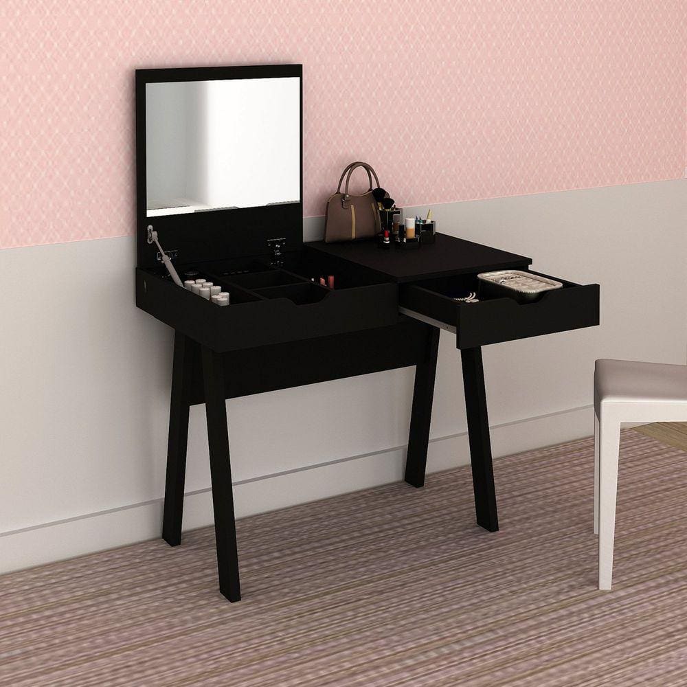 Penteadeira com Espelho 1 Gaveta Espresso Móveis Preto