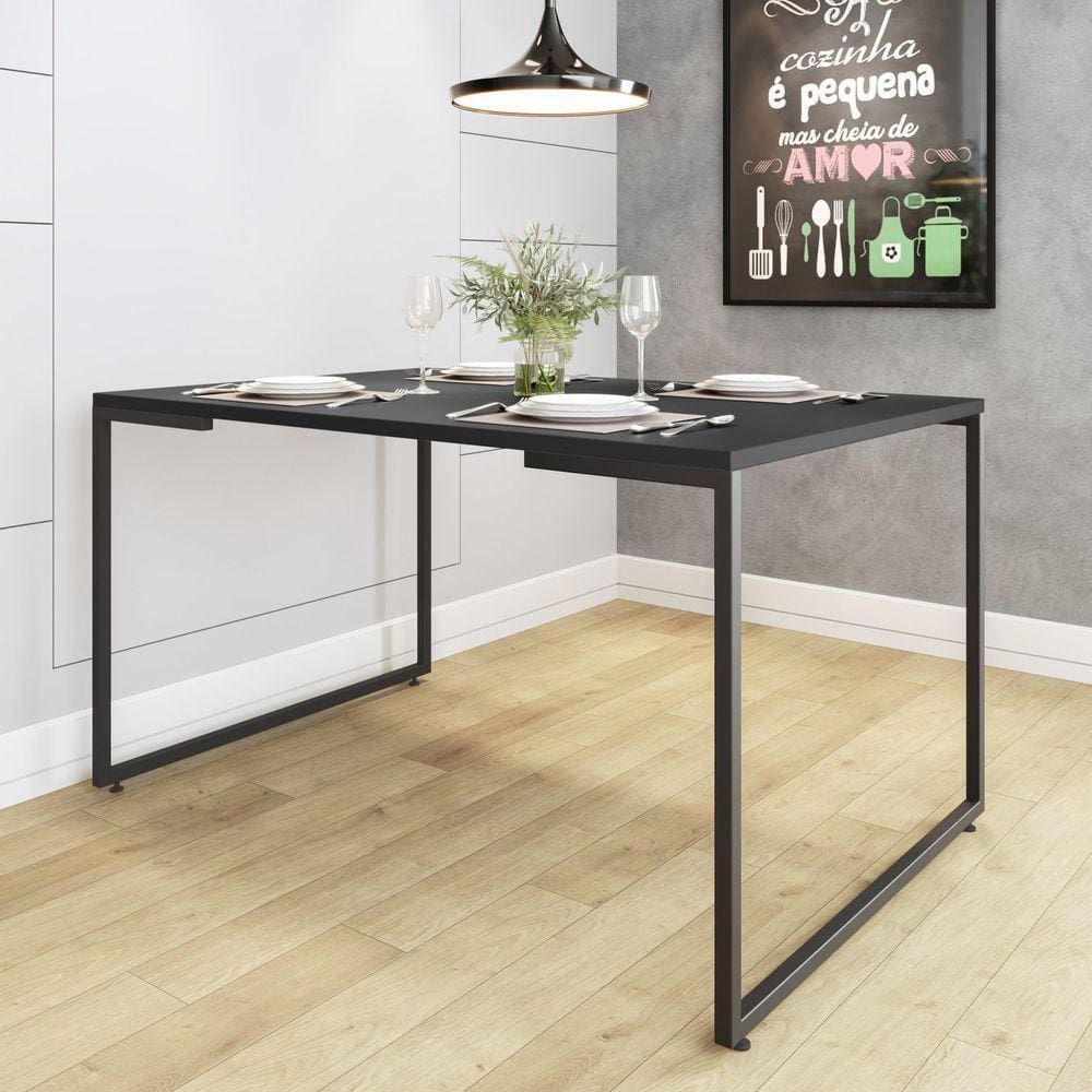 Mesa de Jantar 4 Lugares 135cm Industrial Aço Tampo em BP Porto Espresso Móveis Preto