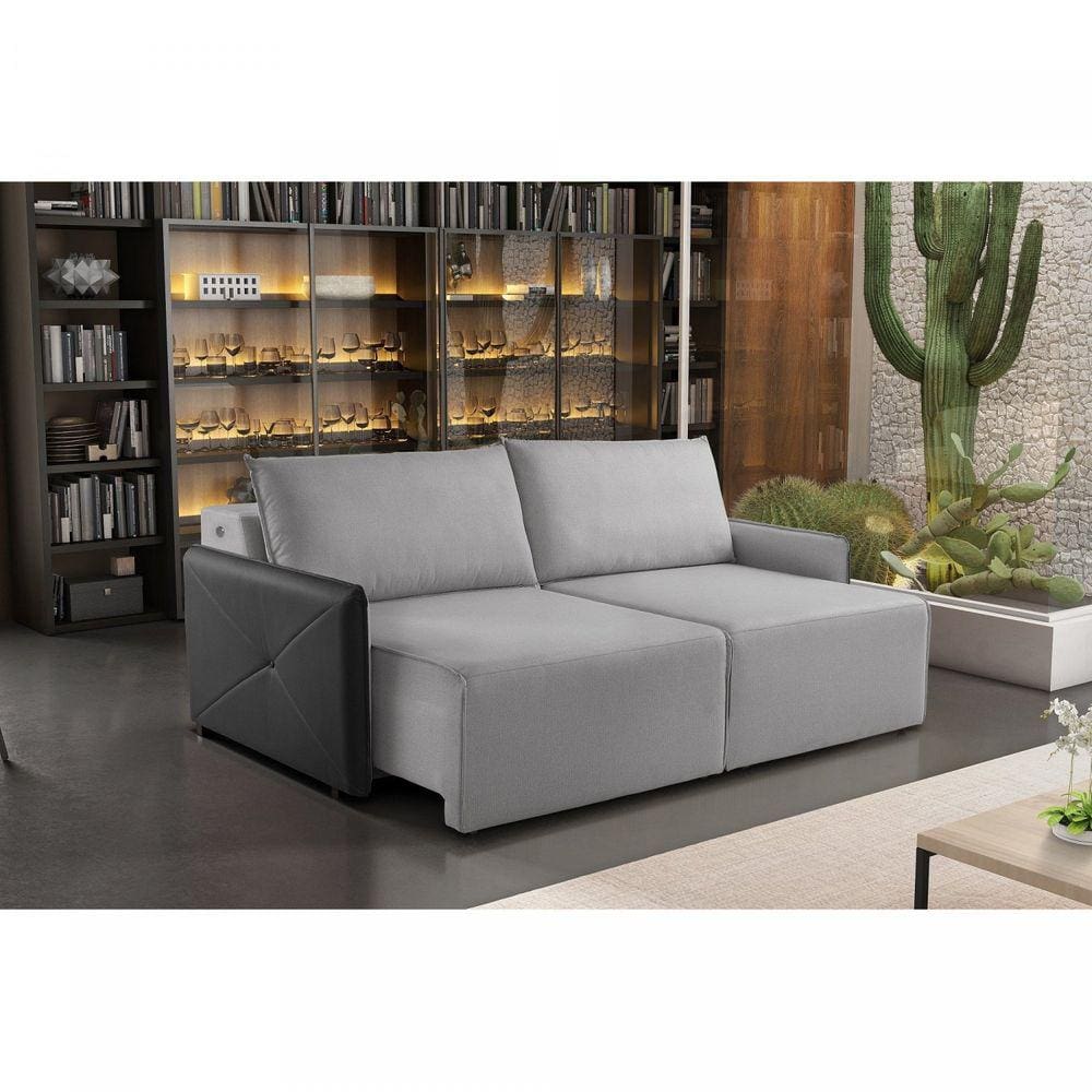 Estofado Retrátil 200cm com USB Urban Estofart Cinza/Preto