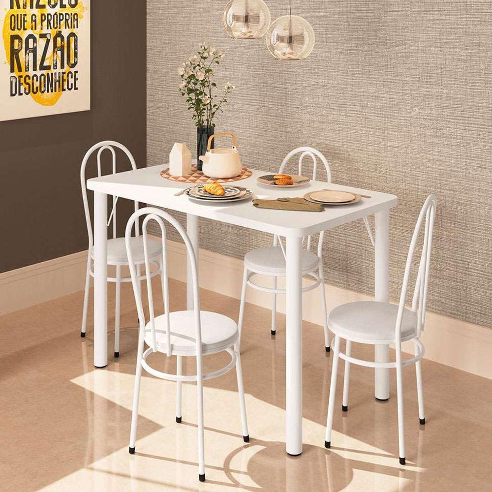conjunto de mesa de cozinha com 4 lugares roma branco