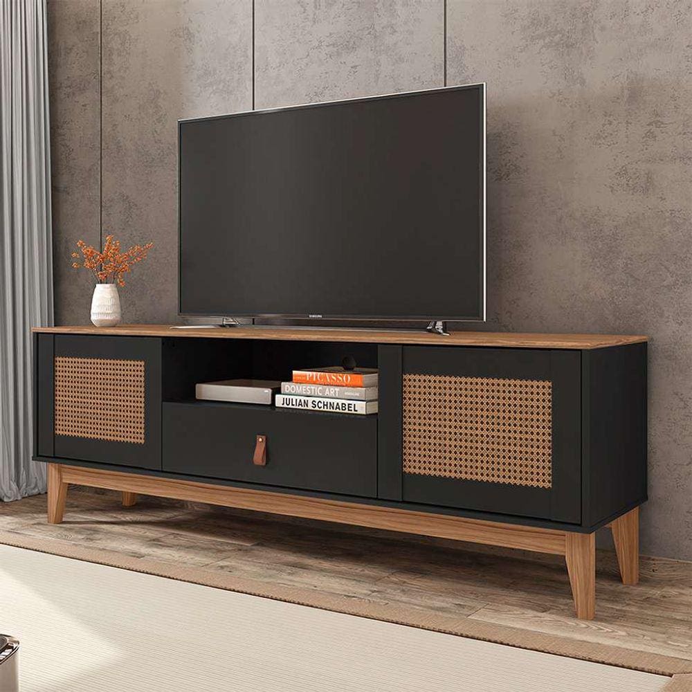 rack esmeralda preto e noce 160 cm