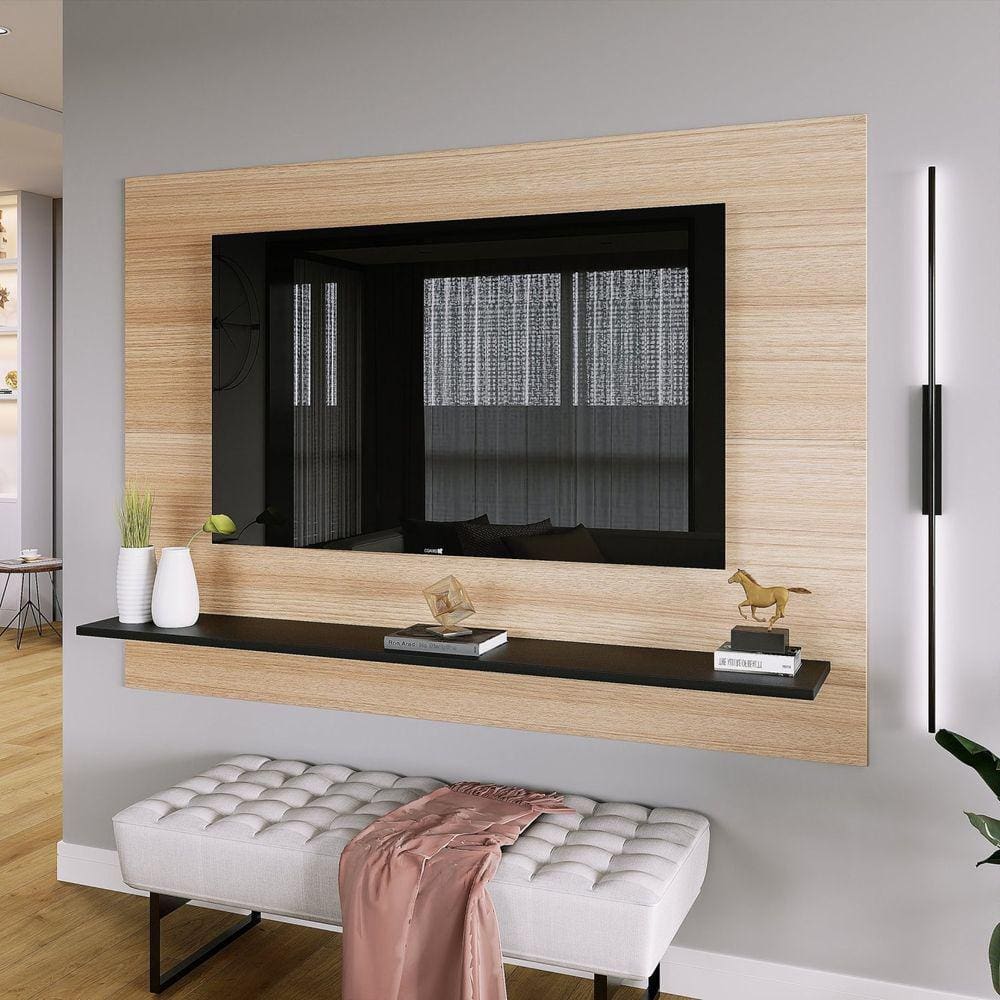Painel para TV até 50 Polegadas 1 Prateleira Columbia Espresso Móveis Preto/Amadeirado