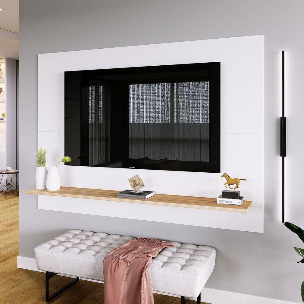 Painel para TV até 50 Polegadas 1 Prateleira Columbia Espresso Móveis Branco/Amadeirado