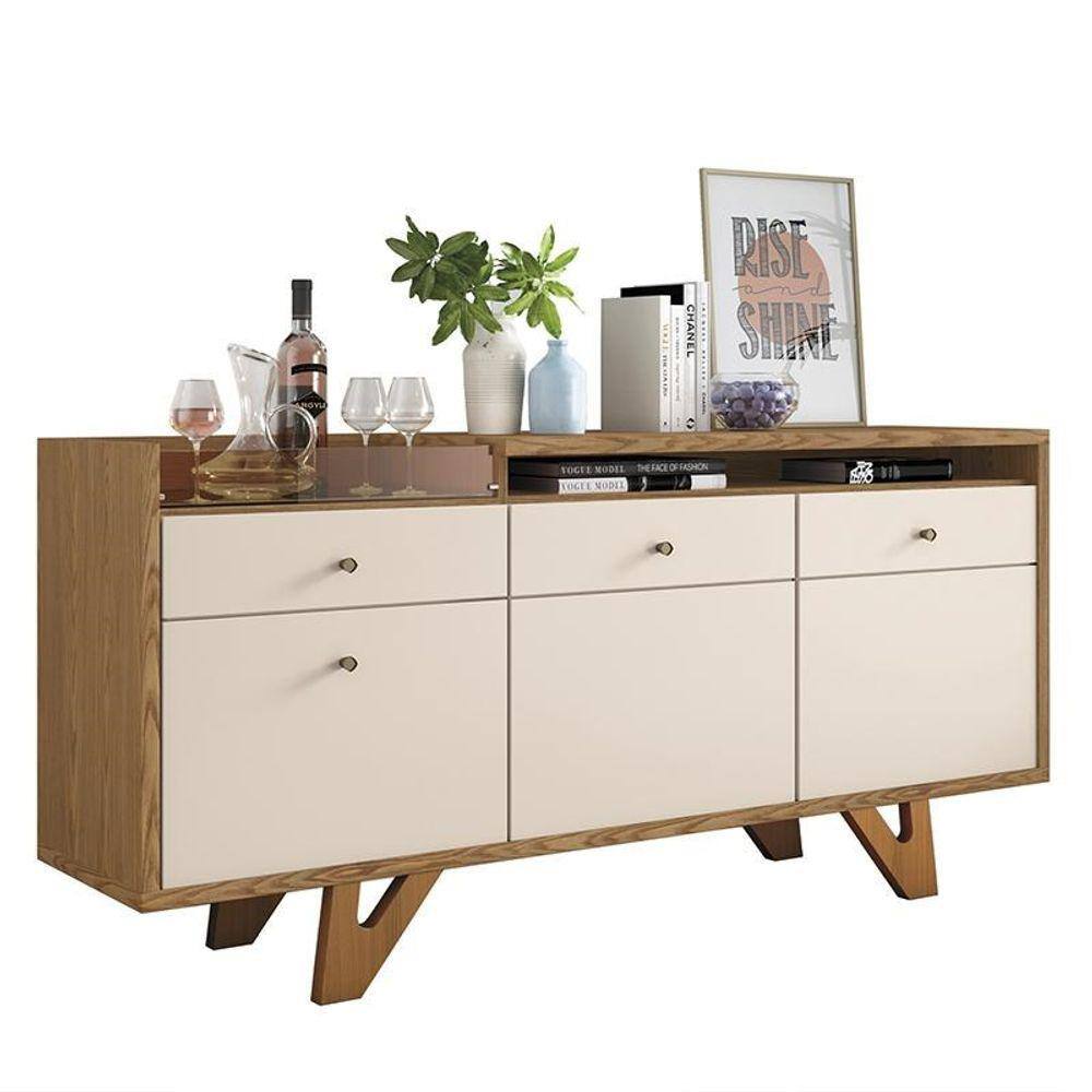 Buffet Aparador Cristal com 2 Portas e 2 Gavetas Carvalho Intense/Off White - PR Móveis
