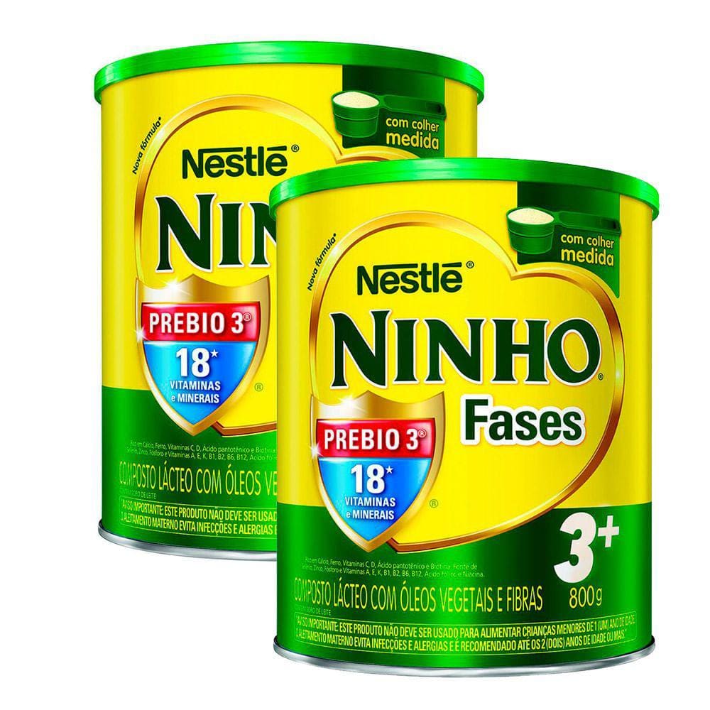 Ninho 3+ Fases Composto Lácteo 800g | Kit Com Duas Unidades