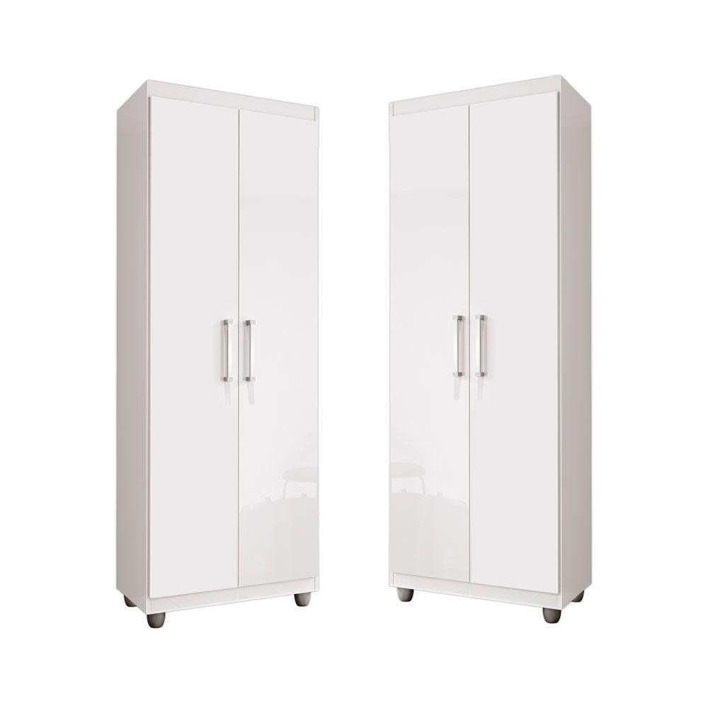 Kit 2 Armários Multiuso Roma 2 Portas 4 Prateleiras Sapateira Lavanderia Branco - Poli Móveis