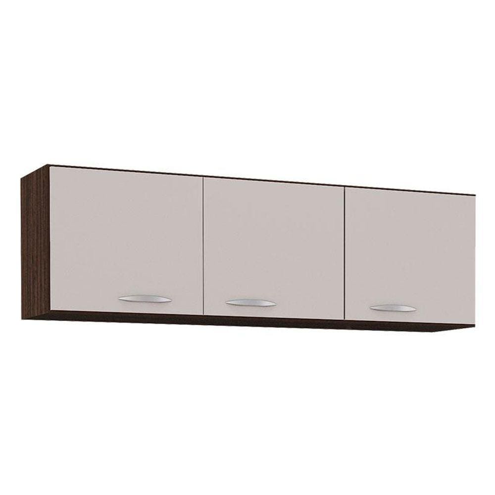 Armário Aéreo para Cozinha 3 Portas 120 cm Chocolate Off White- Poquema