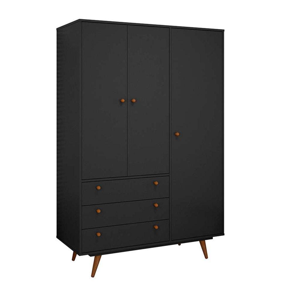 guarda-roupa solteiro retrô 3 pt 3 gv preto