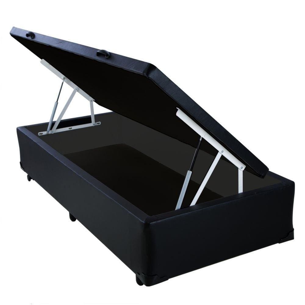 Cama Box Baú Blindado Solteiro Ortobello Móveis Sintético Preto 43x88x188