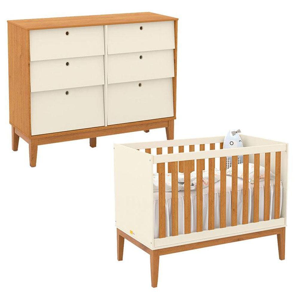 Berço Americano e Cômoda Sapateira Unique Off White Freijó Eco Wood - Matic