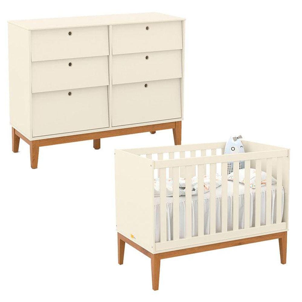 Berço Americano e Cômoda Sapateira Unique Off White Eco Wood - Matic