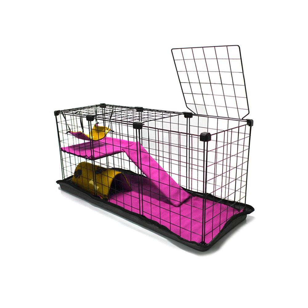 Cercado Pet Porquinho da India 30x90x40 Preto com Teto Toca Rede e Tapete Higienico Femea