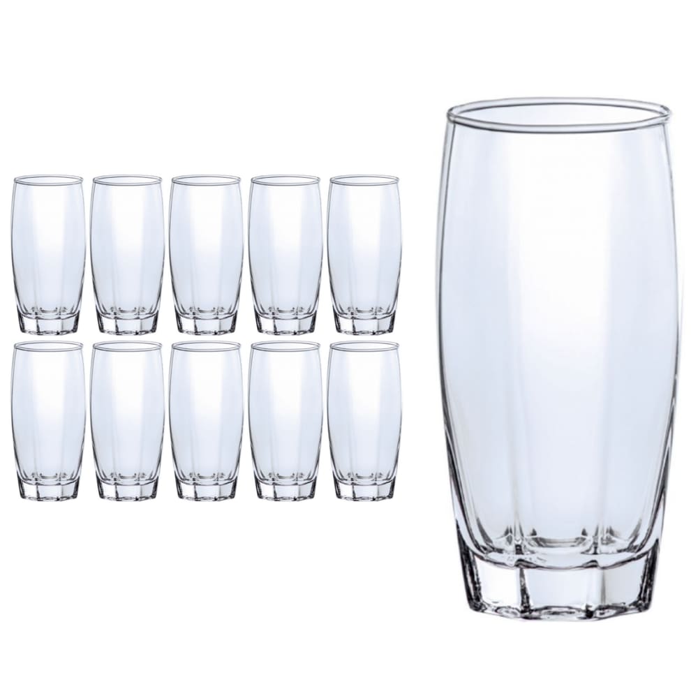 10 Copos de Vidro 370ml Florence Transparente Suco Agua