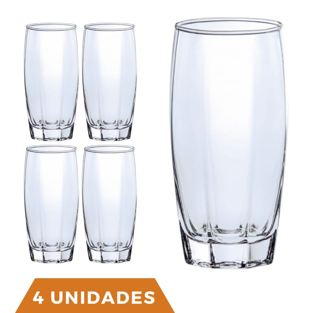 Copos de Vidro Jogo com 4 Florence 370ml Transparente Luxo