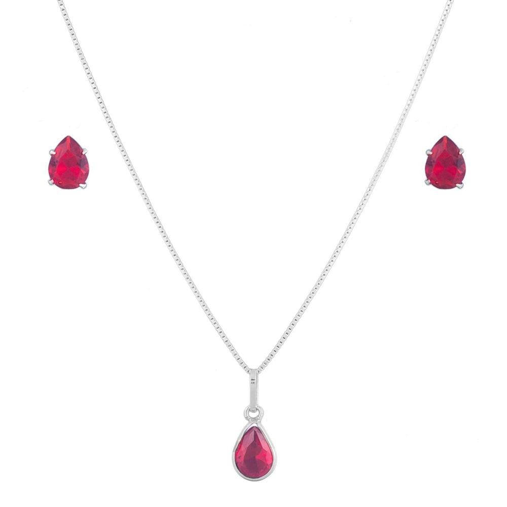 Conjunto Corrente Colar 60cm Gota Brincos Em Prata 925