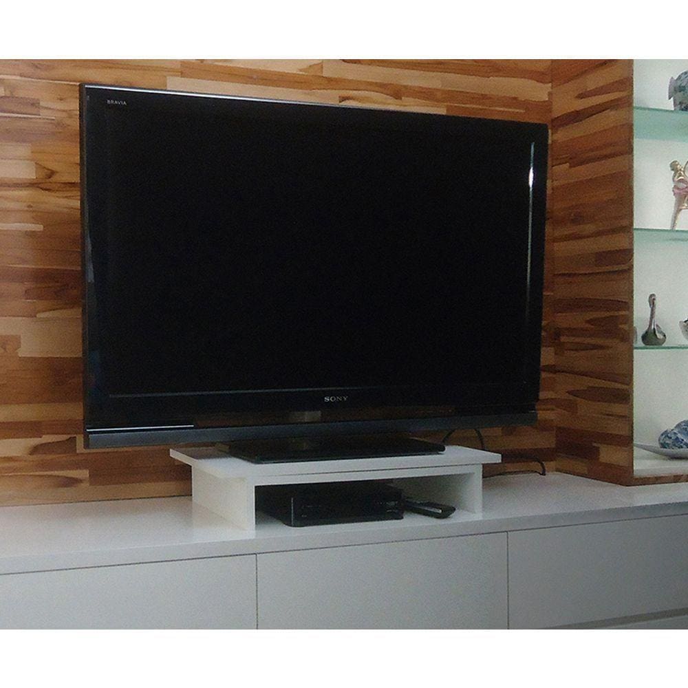 Suporte De Mesa Base Giratório Com Nicho 360° Para Monitor Tv Branco