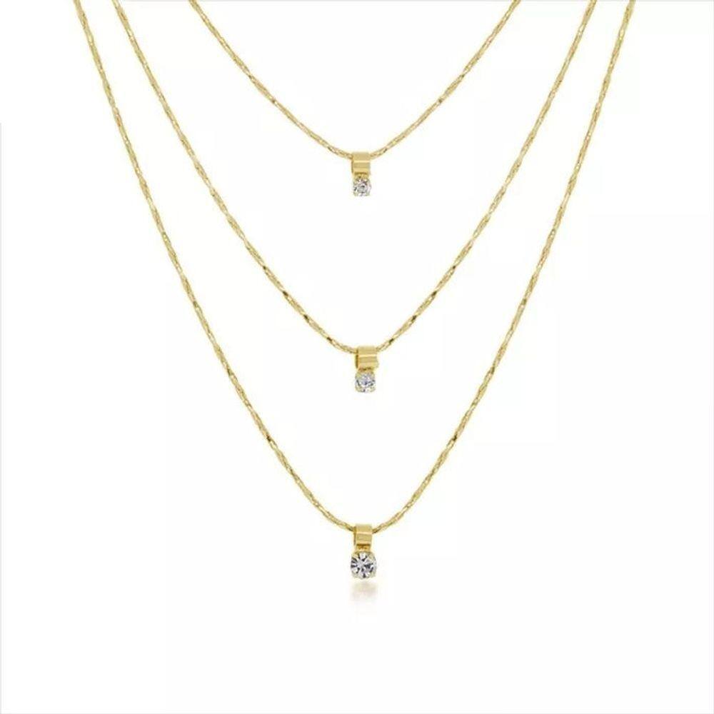 Colar Triplo Ponto de Luz Belíssimo Folheado A Ouro 18k