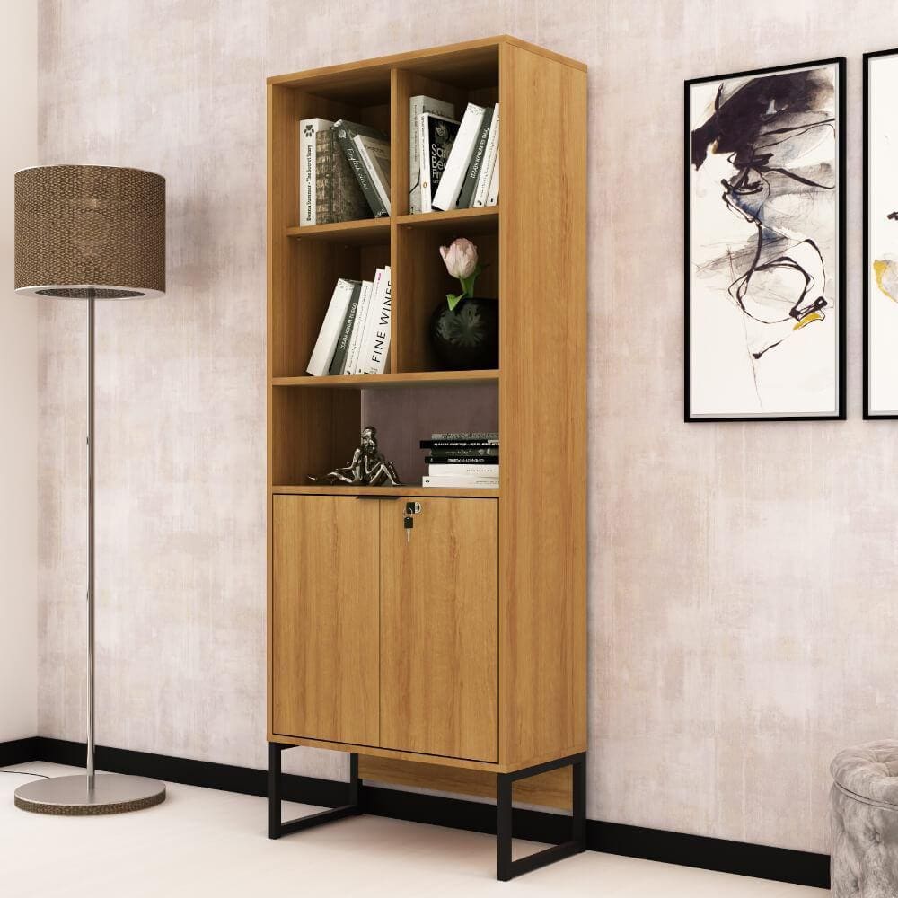 Estante Industrial com 2 Portas e 5 Nichos - Amêndoa/Preto